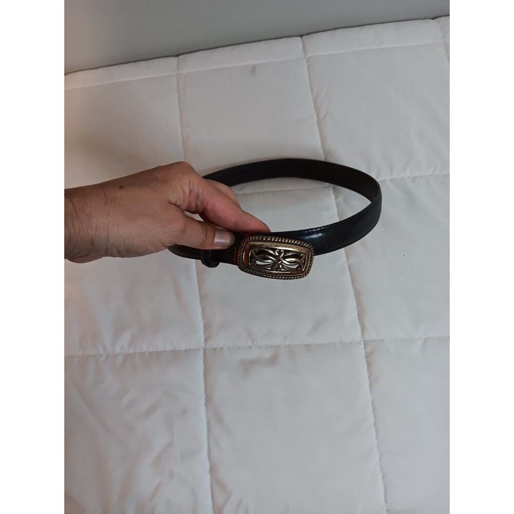 Talbots Black Leather Belt Sz Small Silver Filigree Buckle